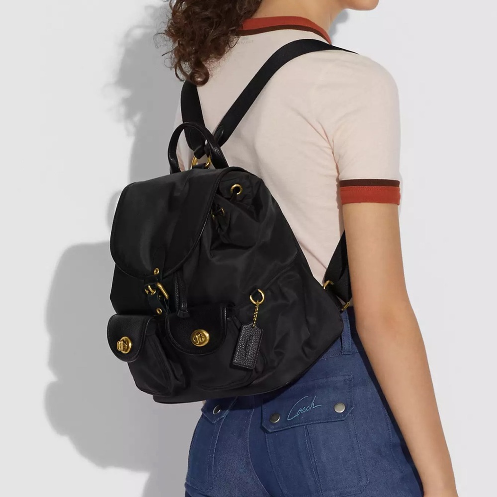 COACH Cargo Backpack Vintage Rose Print Interior Nylon & Leather Black AUTHENTIC - Picture 4 of 16
